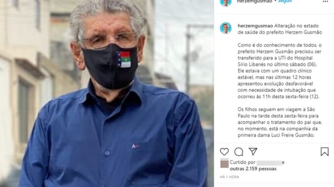 Herzem Gusmão tem piora no estado de saúde e é intubado — Foto: Reprodução/Instagram