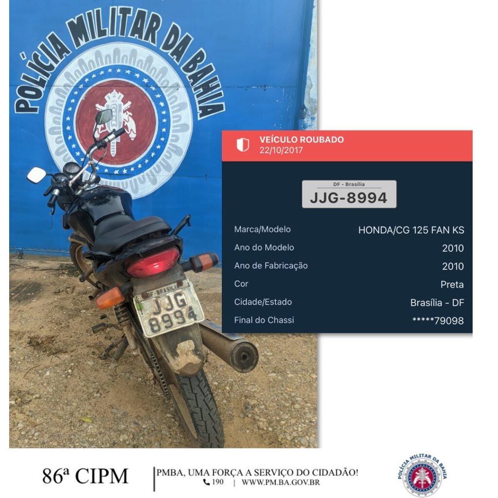 Moto roubada, Brasília, Santa Rita de Cássia, Bahia