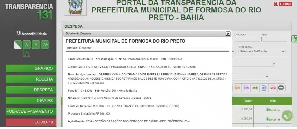 Fossa séptica, Formosa do Rio Preto, Bahia, Saúde pública