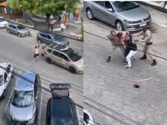 Homem agredindo policiais, Itapetinga, Bahia