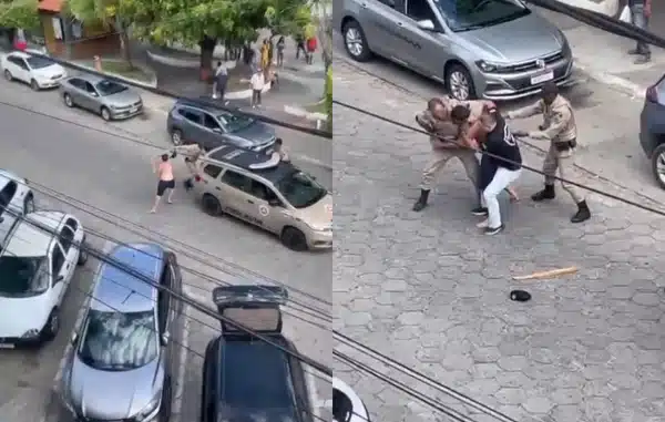 Homem agredindo policiais, Itapetinga, Bahia