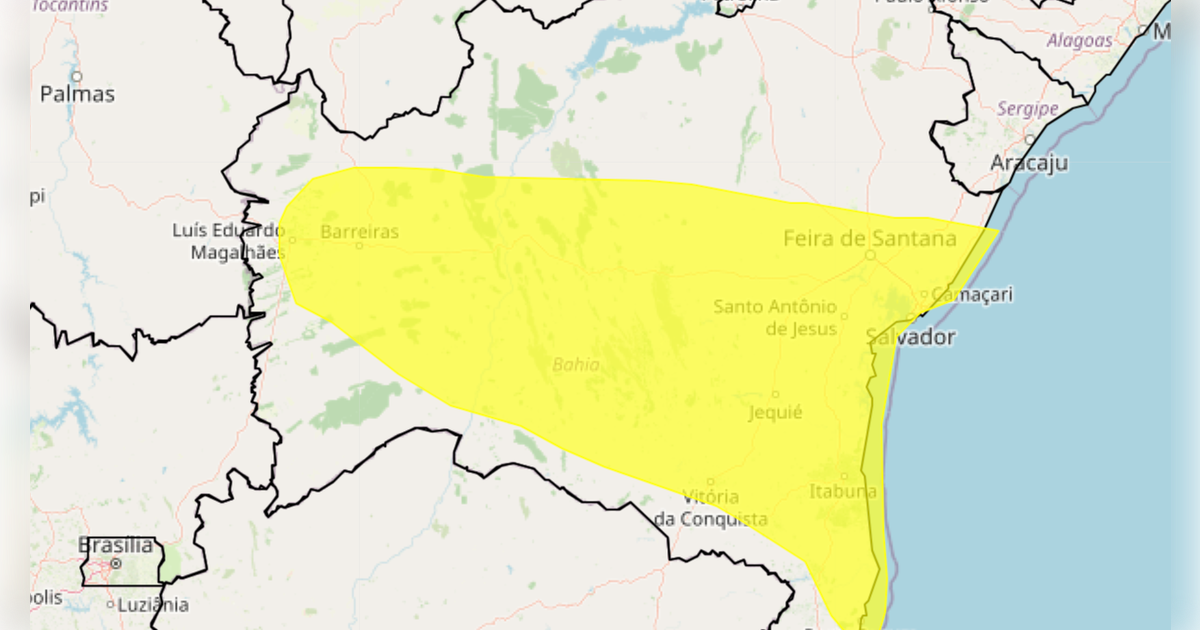 Alerta amarelo de chuvas intensas na Bahia, previsão do tempo, Inmet, Climatempo, alerta laranja, acumulado de chuva
