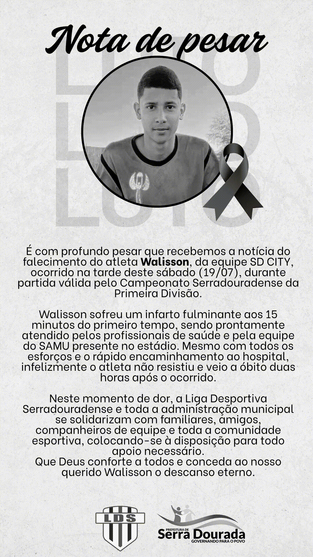 Walisson Carvalho Dourado, Serra Dourada, Bahia, infarto durante jogo na Bahia