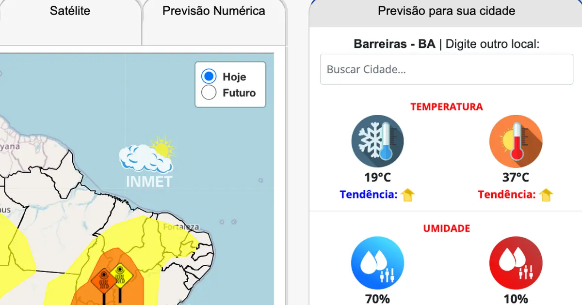 Baixa umidade no Oeste da Bahia, previsão do tempo em Formosa do Rio Preto, Barreiras, Luís Eduardo Magalhães, no Oeste da Bahia; alerta laranja