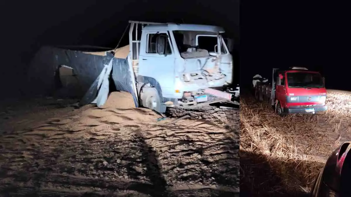 Caminhões são abandonados após roubo de soja e colisão em Formosa do Rio Preto
